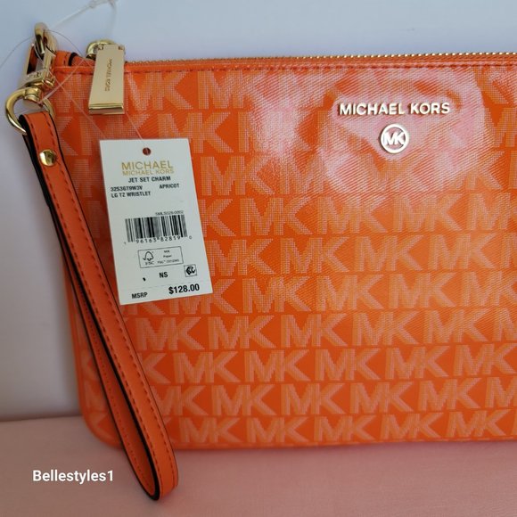 MICHAEL KORS Signature Logo Jet Set Large Top Zip Pouch/Wristlet- Apricot ⭐ - Picture 15 of 16